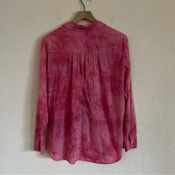 Anthropologie Pilcro The Cate Classic Button Down Embroidered Shirt Small Pink - Picture 9 of 9
